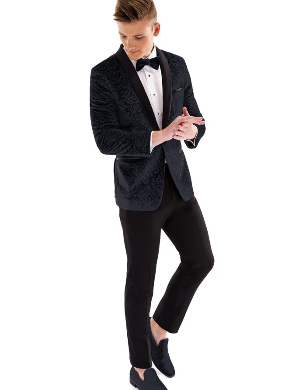 "Equinox" Black Embossed Velvet Tuxedo Jacket Mark of Distinction